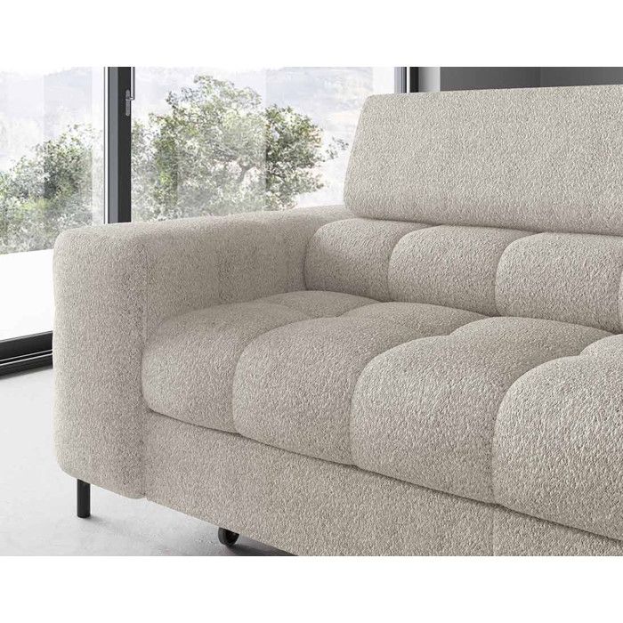Elisa - Canapé d'angle convertible droit 5 places tissu bouclette beige - Vue supplémentaire 3