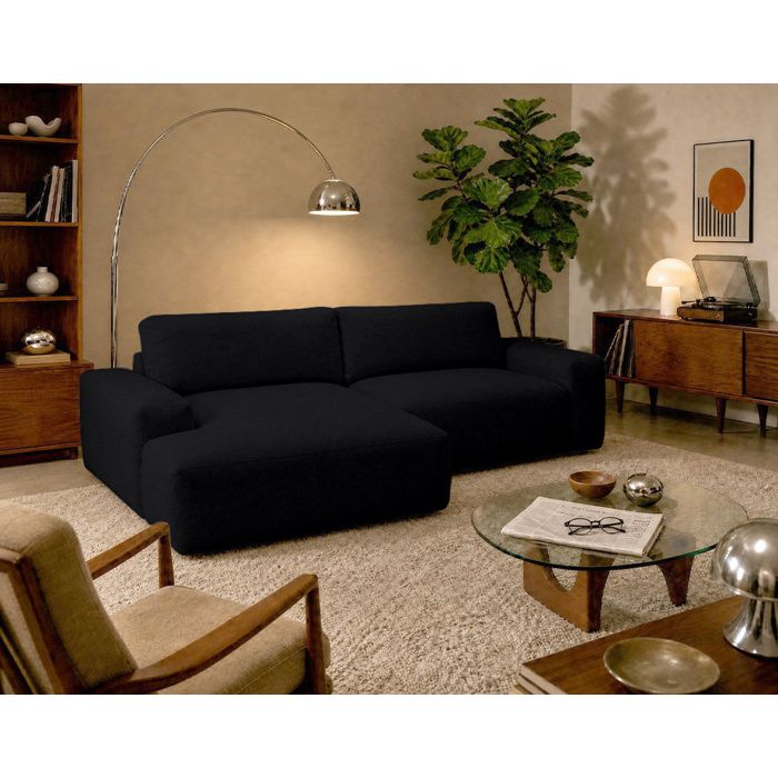 Tama - Canapé d'angle gauche 4 places convertible avec coffre en tissu - Noir