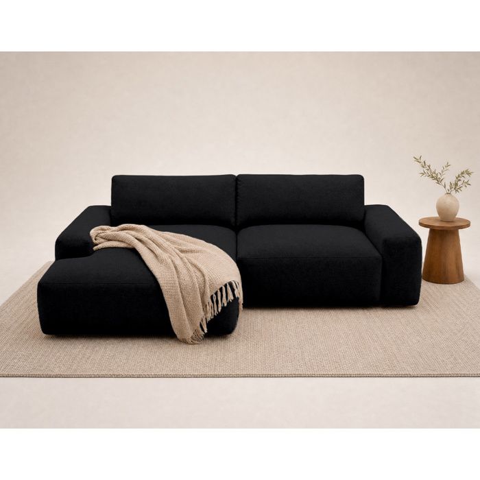 Tama - Canapé d'angle convertible gauche 4 places tissu noir - Vue supplémentaire 1