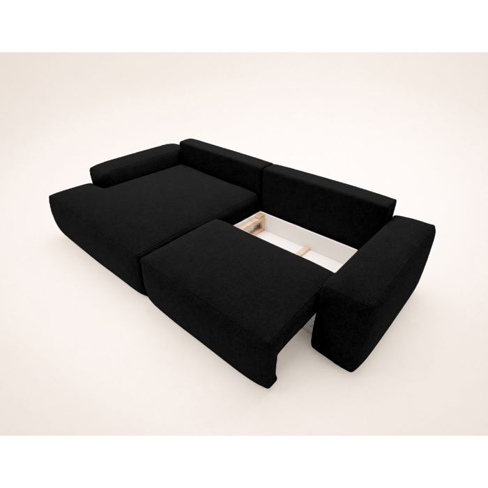 Tama - Canapé d'angle convertible gauche 4 places tissu noir - Vue supplémentaire 2