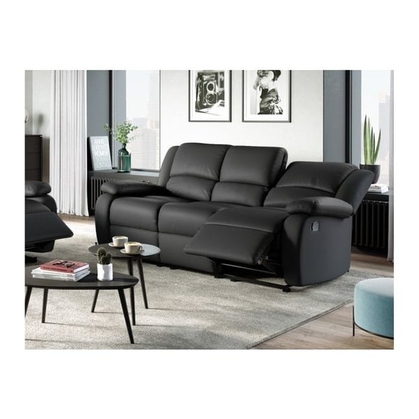 Canapé Relaxation 3 places Simili cuir LEO - Noir - L193 x 93 x 96cm - LOUNGITUDE