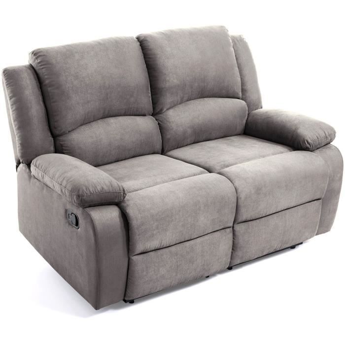 Canapé Relaxation 2 places en microfibre LEO - Gris - L143 x 93 x 96cm - LOUNGITUDE - Vue supplémentaire 2