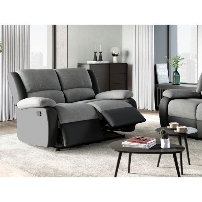 Produit similaire: Canapé Relaxation 2 places Microfibre et Simili LEO - Gris et Noir - L143 x 93 x 96cm - LOUNGITUDE