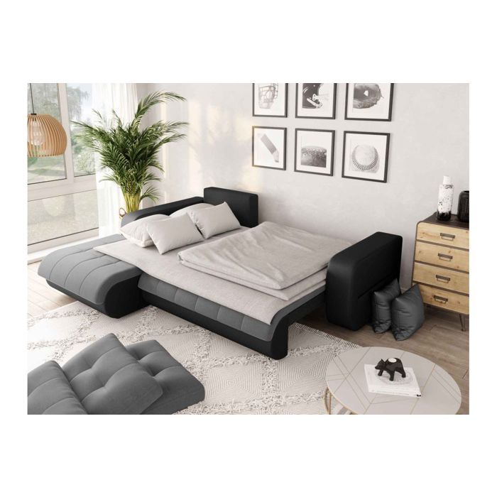 Canapé d'Angle SUZIE Convertible en Simili et Microfibre - Angle Gauche, Gris et Noir - Vue supplémentaire 2