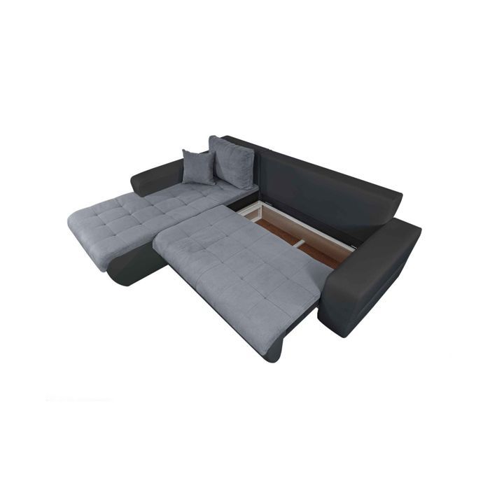 Canapé d'Angle SUZIE Convertible en Simili et Microfibre - Angle Gauche, Gris et Noir - Vue supplémentaire 3