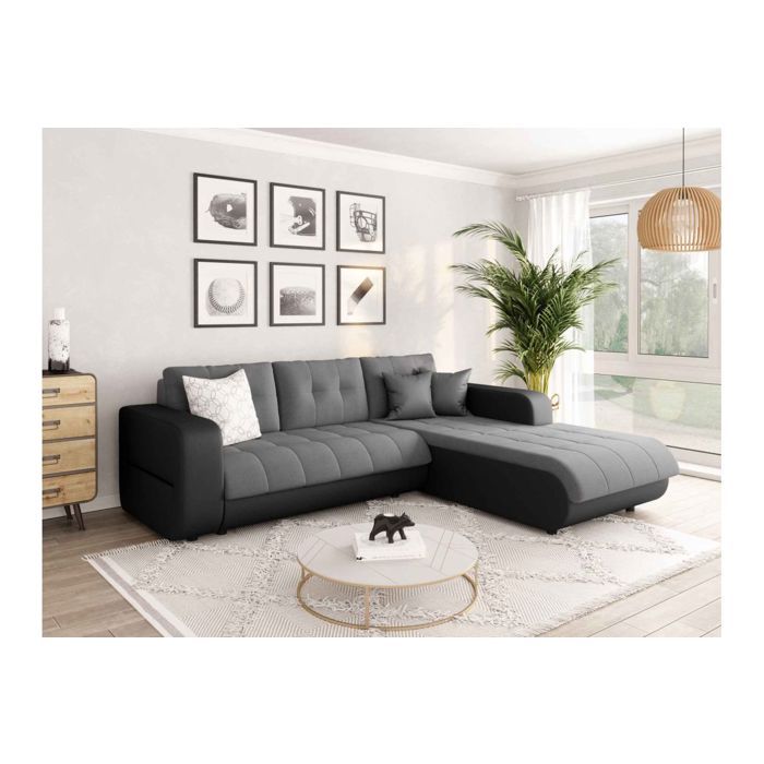 Produit similaire: Canapé d'Angle Droit 4 places SUZIE Convertible en Simili et Microfibre - Gris et Noir - L246 x 188 x 80cm - LOUNGITUDE