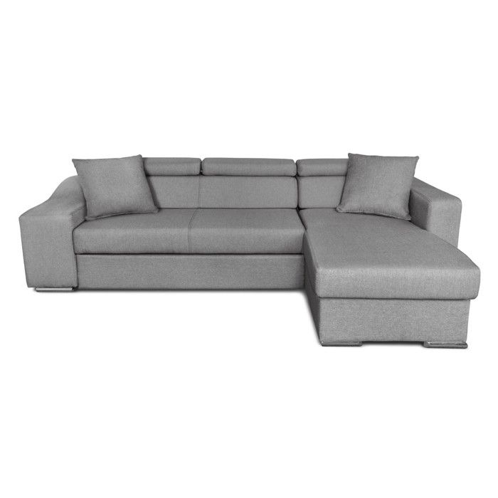 Canapé d'Angle ELONA Convertible en tissu gris clair avec poufs de rangement à gauche - Vue supplémentaire 3