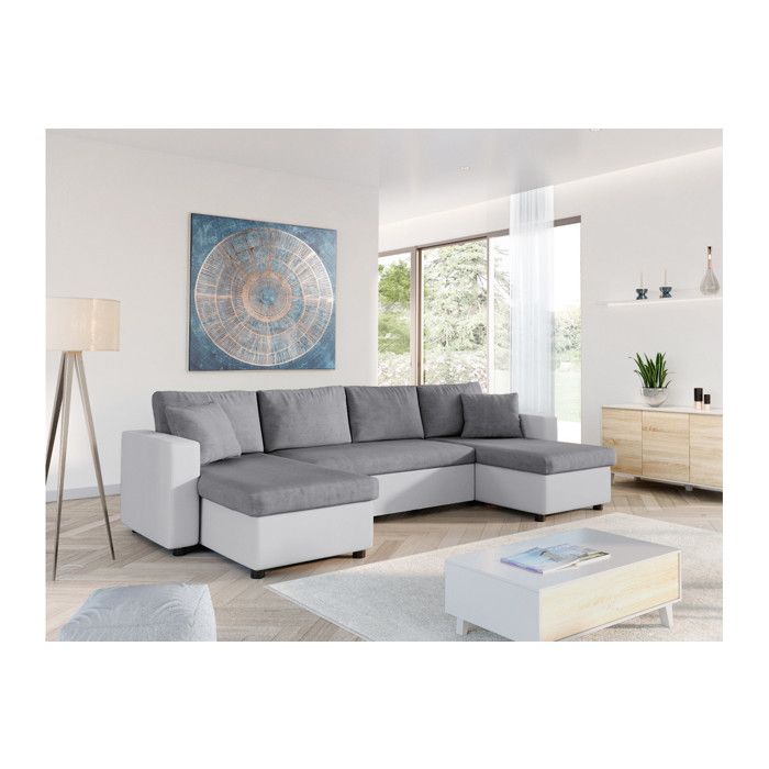 Produit similaire: Canapé d'Angle Panoramique 6 Places MARIA Convertible en simili et microfibre - Blanc/Gris - L295 x P146 x H81cm - LOUNGITUDE