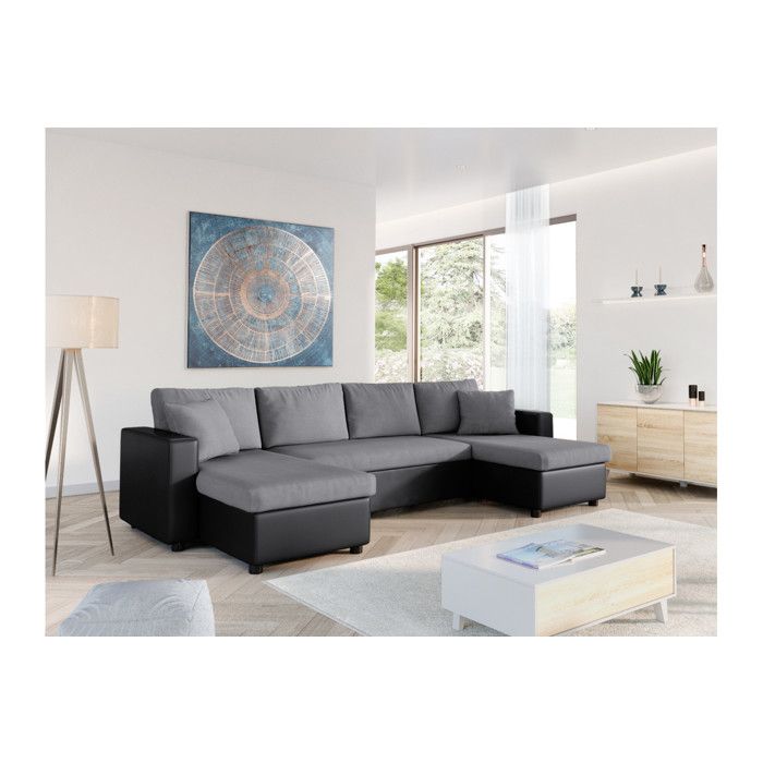 Produit similaire: Canapé d'Angle Panoramique 6 Places MARIA Convertible en simili et microfibre - Gris/Noir - L295 x P146 x H81cm - LOUNGITUDE