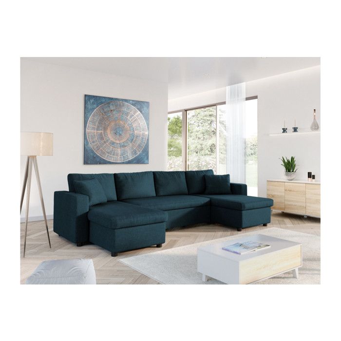 Produit similaire: Canapé d'Angle Panoramique 6 Places MARIA Convertible Avec 2 Coffres en tissu - Bleu pétrole - L295 x P146 x H81cm - LOUNGITUDE