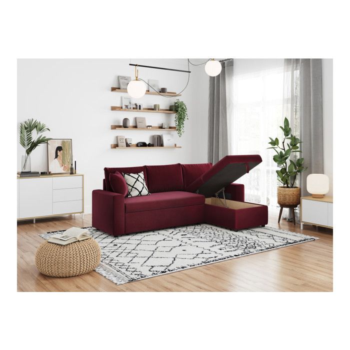 Canapé d'angle 3 places MARIA réversible et convertible avec coffre en velours - Bordeaux - L227 x P146 x H81cm - LOUNGITUDE - Vue supplémentaire 2