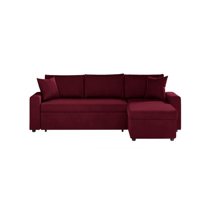 Canapé d'angle 3 places MARIA réversible et convertible avec coffre en velours - Bordeaux - L227 x P146 x H81cm - LOUNGITUDE - Vue supplémentaire 3