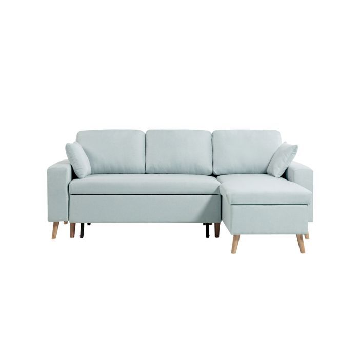 Canapé d'Angle MARIA SCANDINAVE Réversible et Convertible Avec Coffre en Tissu - Bleu clair - L227 x 148 x 95cm - LOUNGITUDE - Vue supplémentaire 1