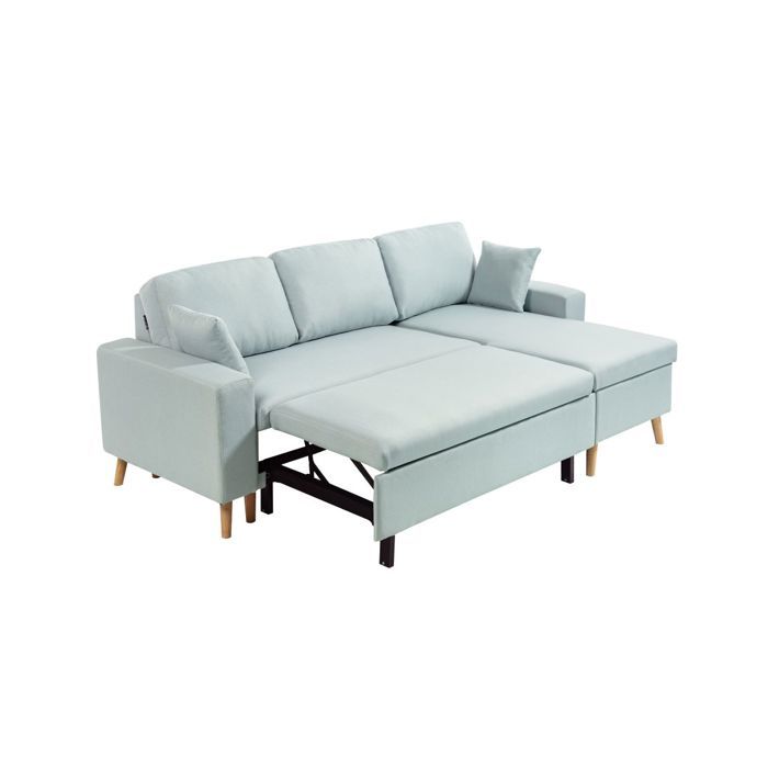 Canapé d'Angle MARIA SCANDINAVE Réversible et Convertible Avec Coffre en Tissu - Bleu clair - L227 x 148 x 95cm - LOUNGITUDE - Vue supplémentaire 2
