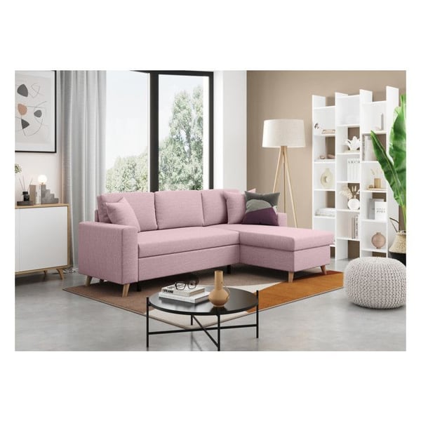 Canapé d'Angle MARIA SCANDINAVE Réversible et Convertible Avec Coffre en Tissu - Vieux rose - L227 x 148 x 95cm - LOUNGITUDE