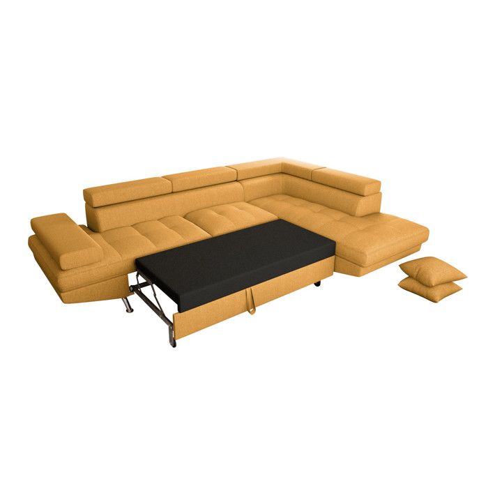 Canapé d'angle droit 5 places RIO Convertible avec coffre en tissu - Jaune ocre - L271 x P192 x H70cm - LOUNGITUDE - Vue supplémentaire 3