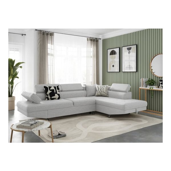 Canapé d'angle RIO Convertible avec coffre en tissu - Angle Droit, Gris perle