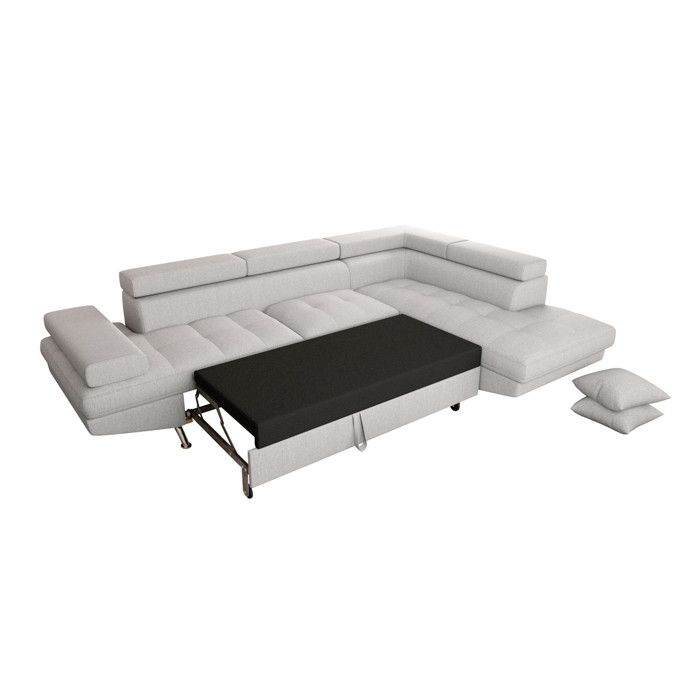 Canapé d'angle RIO Convertible avec coffre en tissu - Angle Droit, Gris perle - Vue supplémentaire 2