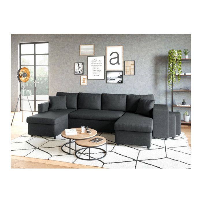 Produit similaire: Canapé d'angle panoramique OSLO convertible avec coffres et poufs à droite - Tissu - Gris foncé - L311 x P146 x H81cm - LOUNGITUDE