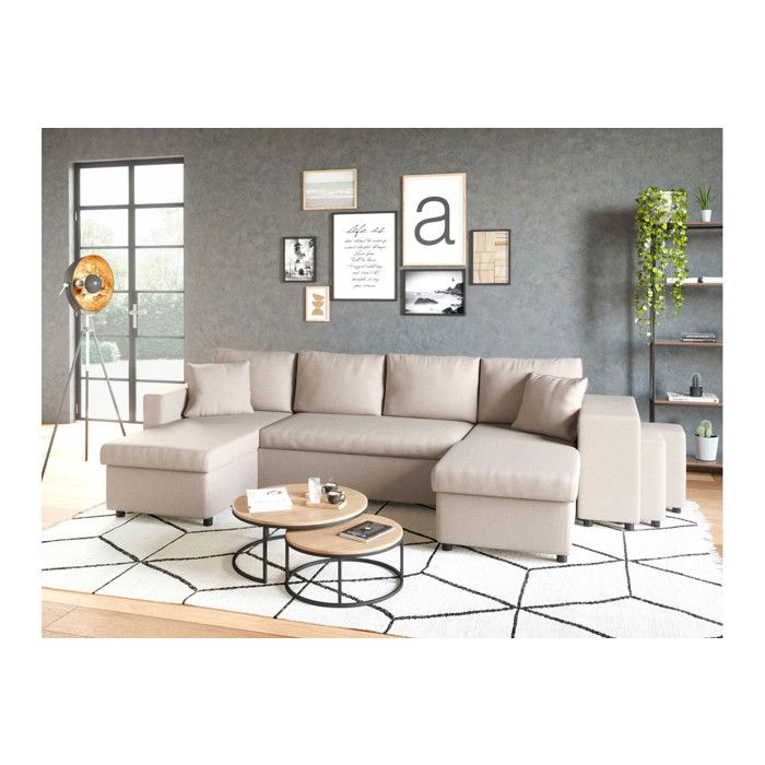 Produit similaire: Canapé d'angle panoramique OSLO convertible avec coffres et poufs à droite - Tissu - Beige - L311 x P146 x H81cm - LOUNGITUDE