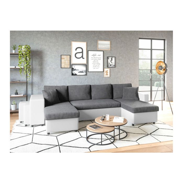 Produit similaire: Canapé panoramique OSLO convertible avec coffres, poufs à gauche - Simili/Microfibre - Blanc/Gris - L311 x P146 x H81cm - LOUNGITUDE