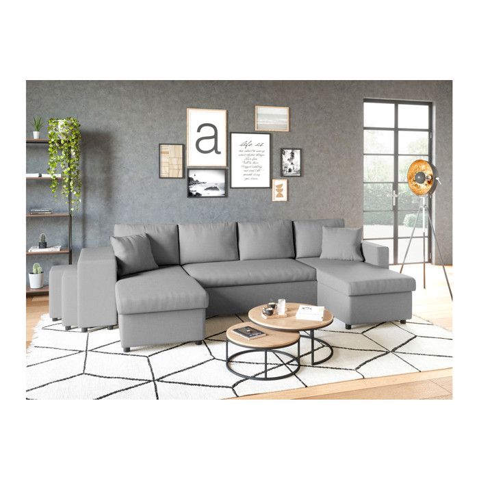 Produit similaire: Canapé d'angle panoramique OSLO convertible avec coffres et poufs à gauche - Tissu - Gris clair - L311 x P146 x H81cm - LOUNGITUDE