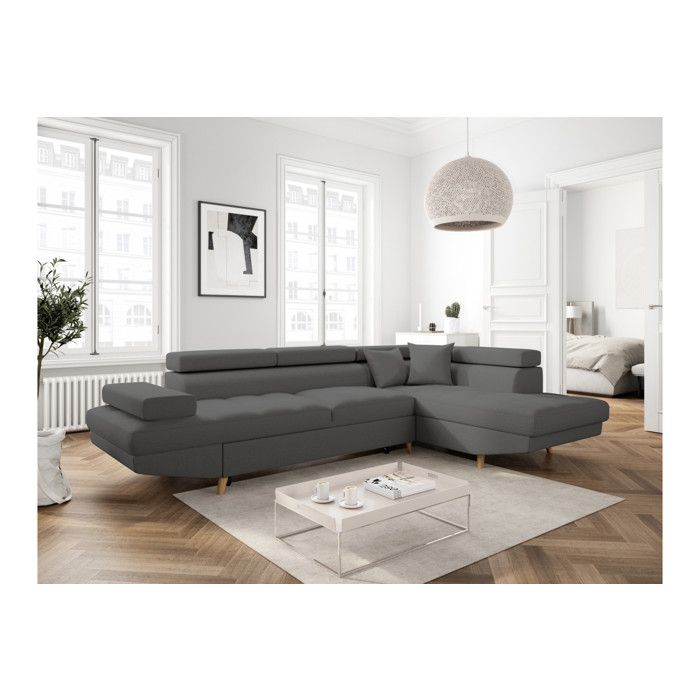 Produit similaire: Canapé d'angle droit convertible RIO Scandinave avec coffre en tissu - Gris foncé, Pieds bois - L271 x P192 x H70cm - LOUNGITUDE