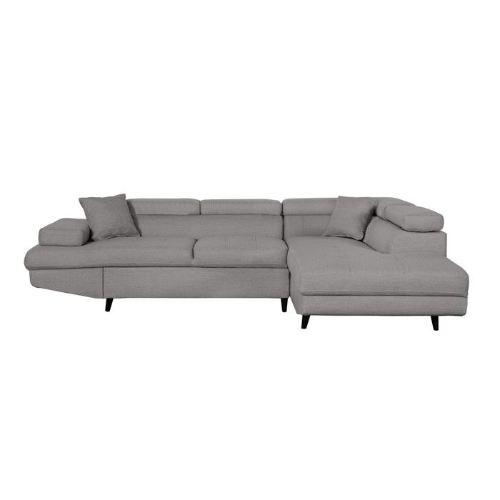 Canapé d'angle droit convertible RIO Scandinave avec coffre en tissu - Gris clair, Pieds noir - L271 x P192 x H70cm - LOUNGITUDE - Vue supplémentaire 1
