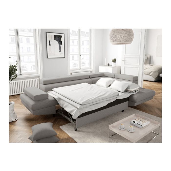 Canapé d'angle droit convertible RIO Scandinave avec coffre en tissu - Gris clair, Pieds noir - L271 x P192 x H70cm - LOUNGITUDE - Vue supplémentaire 3