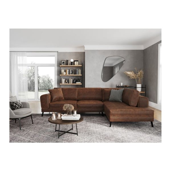 Canapé d'angle droit INDIA 4 places convertible 2 coffres en tissu marron industriel - Marron - L304 x 212 x 86cm - LOUNGITUDE
