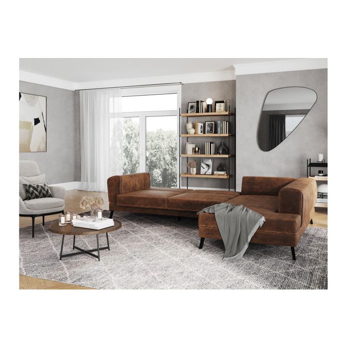 Canapé d'angle droit INDIA 4 places convertible 2 coffres en tissu marron industriel - Marron - L304 x 212 x 86cm - LOUNGITUDE - Vue supplémentaire 2