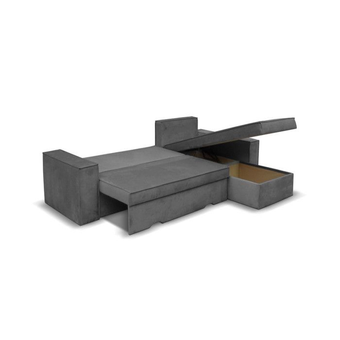 Canapé d'angle 4 places CAELIA Réversible et Convertible avec coffre en velours - Gris - L250 x P180 x H79cm - LOUNGITUDE - Vue supplémentaire 2