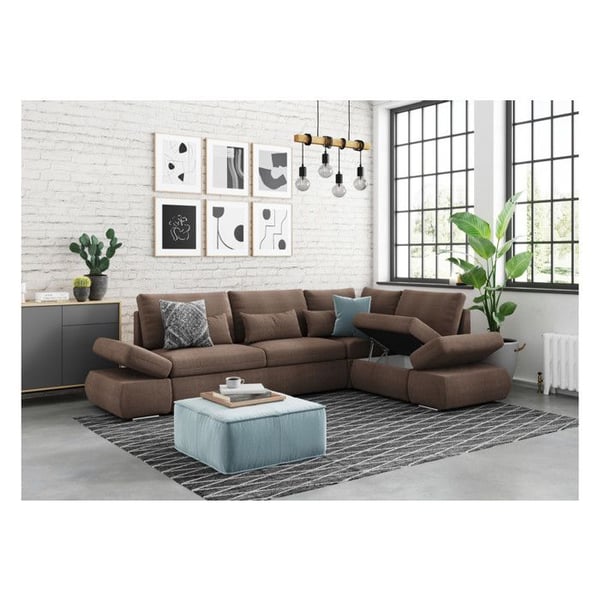 Canapé d'angle SEBASTIAN Réversible et Convertible avec coffre en tissu - Marron - L267 x P200 x H90cm - LOUNGITUDE