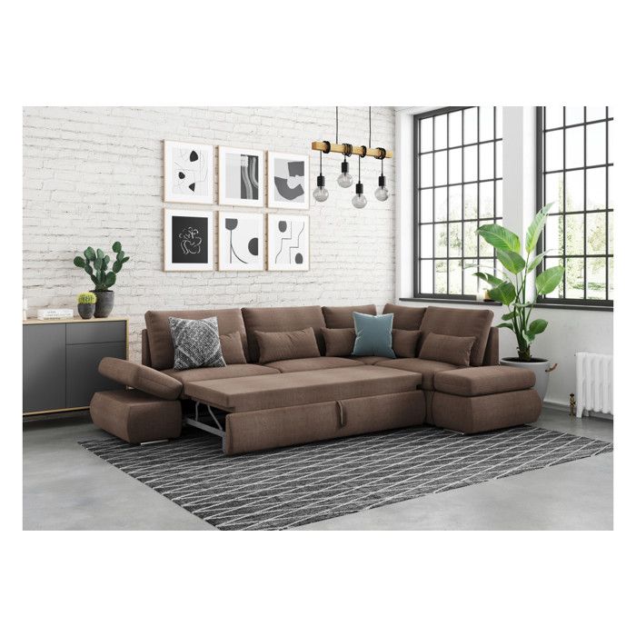 Canapé d'angle SEBASTIAN Réversible et Convertible avec coffre en tissu - Marron - L267 x P200 x H90cm - LOUNGITUDE - Vue supplémentaire 2