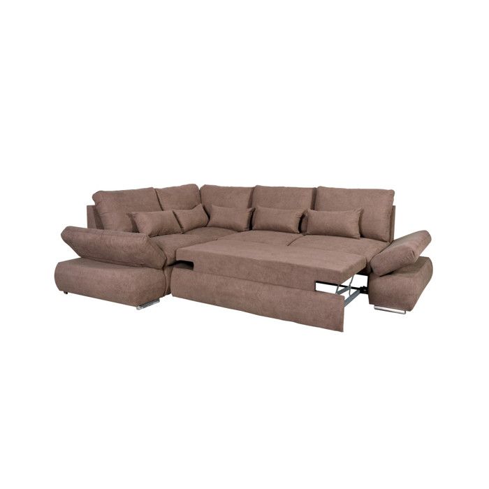 Canapé d'angle SEBASTIAN Réversible et Convertible avec coffre en tissu - Marron - L267 x P200 x H90cm - LOUNGITUDE - Vue supplémentaire 3