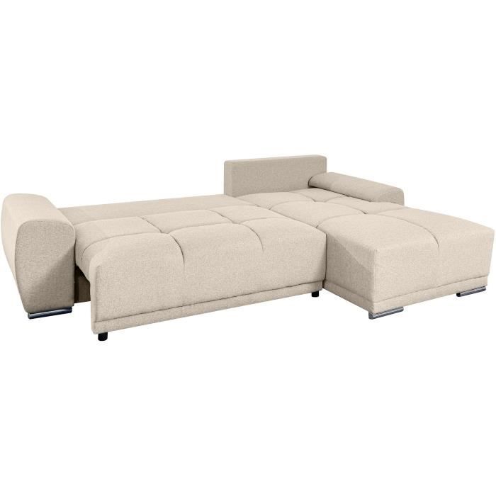 Canapé d'angle droit 4 places convertible CASSANDRA avec coffre en tissu - Beige - L270 x P181 x H89cm - LOUNGITUDE - Vue supplémentaire 2