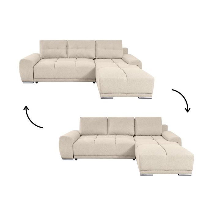 Canapé d'angle droit 4 places convertible CASSANDRA avec coffre en tissu - Beige - L270 x P181 x H89cm - LOUNGITUDE - Vue supplémentaire 3