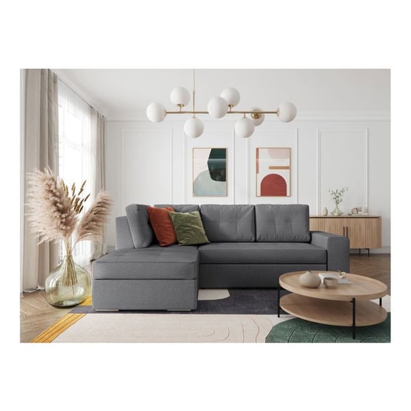 Canapé d'angle gauche 3 places convertible ADEN avec coffre en tissu - Gris - L246 x P174 x H96cm - LOUNGITUDE