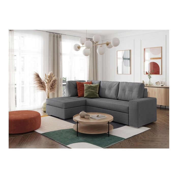 Canapé d'angle gauche 3 places convertible ADEN avec coffre en tissu - Gris - L246 x P174 x H96cm - LOUNGITUDE - Vue supplémentaire 2