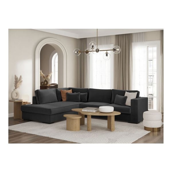 Canapé d'angle gauche BELAMI XXL 6 places en velours côtelé - Gris foncé - L303 x P228 x H86cm - LOUNGITUDE