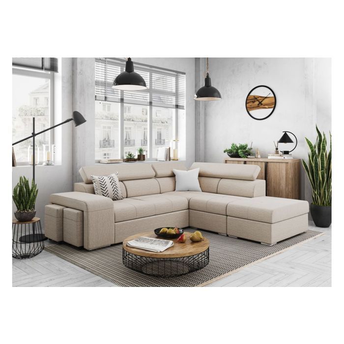Produit similaire: Canapé d'angle droit 3 places SOAN convertible en tissu - Beige - L262 x P220 x H76cm - LOUNGITUDE