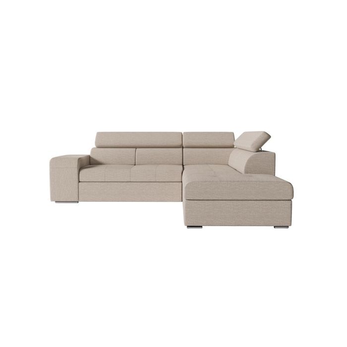 Canapé d'angle droit 3 places SOAN convertible en tissu - Beige - L262 x P220 x H76cm - LOUNGITUDE - Vue supplémentaire 3