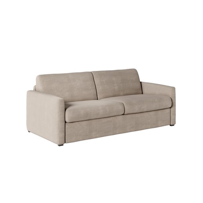 Canapé convertible express 3 places AGATHE 140x190cm en velours côtelé - Taupe - Matelas 13cm - L178 x P96 x H88cm - LOUNGITUDE - Vue supplémentaire 1