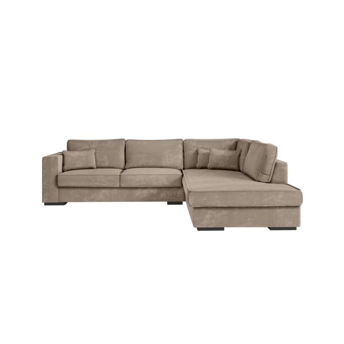 Canapé d'angle droit BELAMI XXL 6 places en velours côtelé - Taupe - L303 x P228 x H86cm - LOUNGITUDE - Vue supplémentaire 2