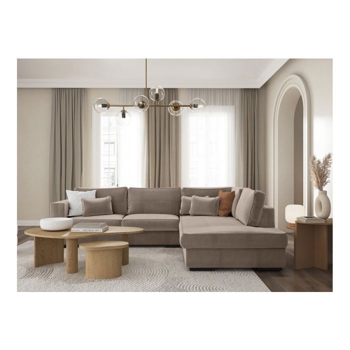 Canapé d'angle droit BELAMI XXL 6 places en velours côtelé - Taupe - L303 x P228 x H86cm - LOUNGITUDE - Vue supplémentaire 3