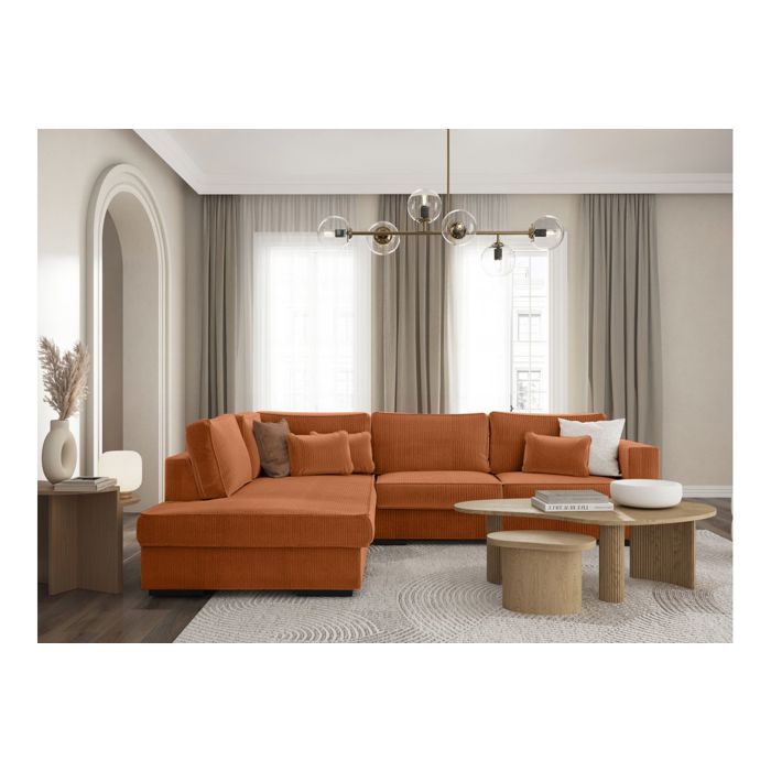 Canapé d'angle gauche BELAMI XXL 6 places en velours côtelé - Terracotta - L303 x P228 x H86cm - LOUNGITUDE