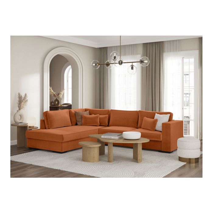 Canapé d'angle gauche BELAMI XXL 6 places en velours côtelé - Terracotta - L303 x P228 x H86cm - LOUNGITUDE - Vue supplémentaire 2