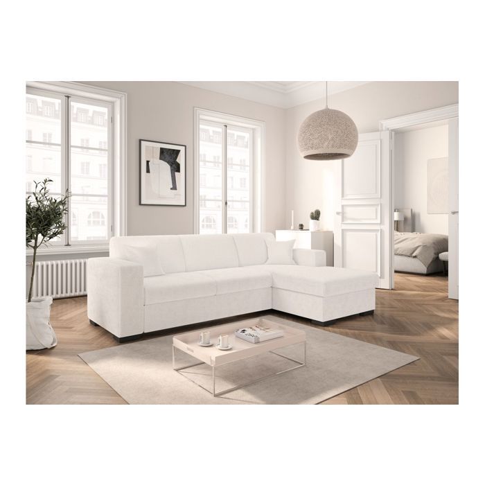 Produit similaire: Canapé d'angle droit 4 places FUJI XL convertible avec coffre en tissu bouclette - Blanc - L262 x P157 x H83cm - LOUNGITUDE