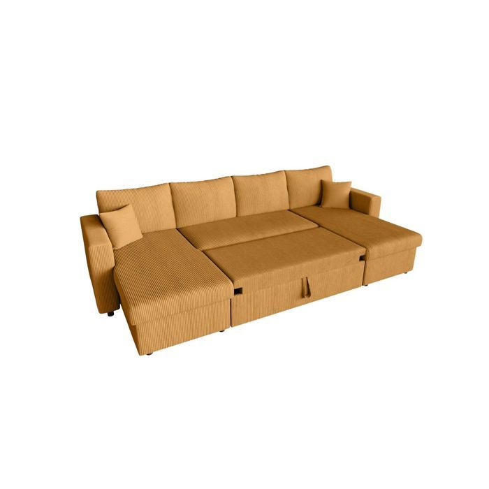 Canapé panoramique 6 places MARIA convertible avec 2 coffres en velours côtelé - Jaune - L295 x P146 x H81cm - LOUNGITUDE - Vue supplémentaire 3