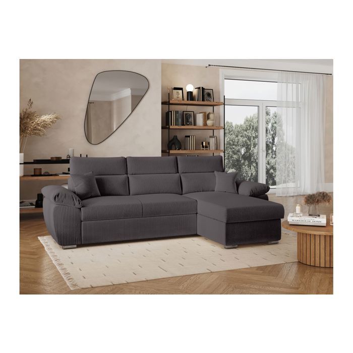 Produit similaire: Canapé d'angle 4 places KOMECO reversible convertible avec coffre en velours côtelé - Gris - L265 x P166 x H91cm - LOUNGITUDE